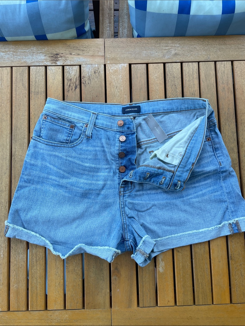 NWT!! J. Crew Light Blue Button-Front Raw Hem Denim